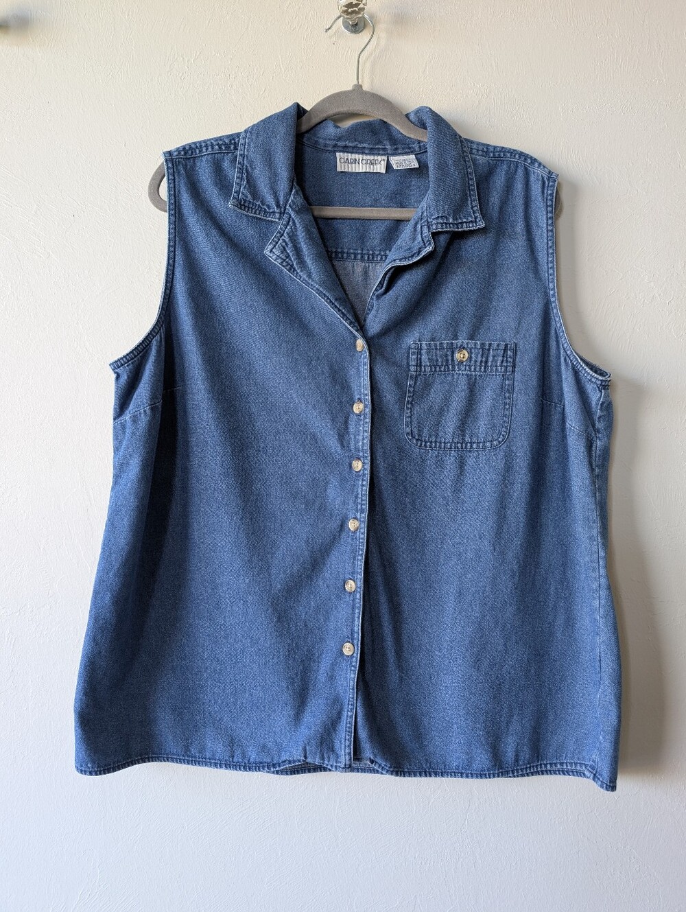 Cabin Creek Denim Chambray Button-Front Sleeveless Shirt Blue Cotton Size 1X